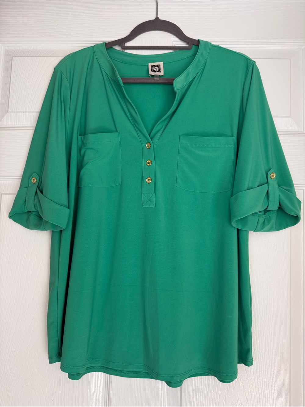 Anne Klein Emerald Green Henley Tunic Top